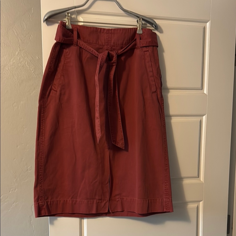 J. Crew Red Clay Garment Washed Skirt with Tie Front